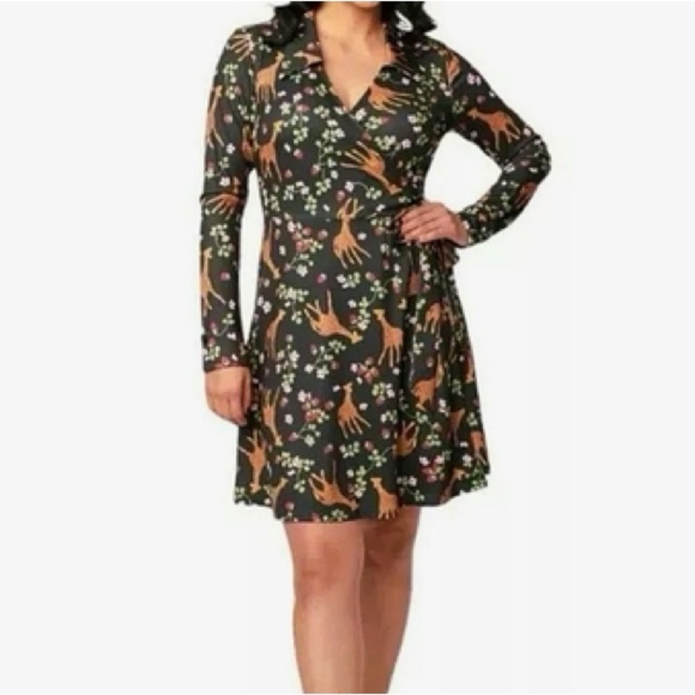 Unique Vintage Strawberry Giraffe Retro Animal Wrap Mini Dress